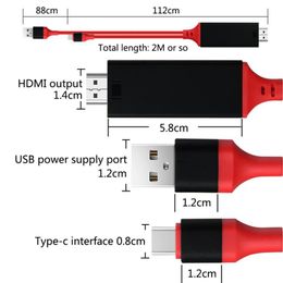 USB 3.1 Type C Aan HDMI 2M Kabel Adapter Converter Ultra HD 1080P 4K Opladen HDTV Videokabel voor Samsung S10 60PCS