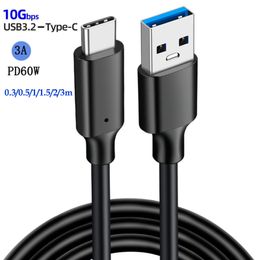 USB 3.2 Type A naar USB-C 10Gbps Kabel USB3.2 Gen 2 Type C Gegevensoverdrachtkabel 3A 60W PD Snellaadkabel Voor Galaxy S23 S22 S21 Note 20 Pixel iPad Pro SSD 3M/2M/1M/0.5M