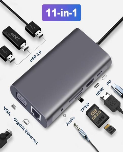 USB 30 Hub USB C Hub Type C à Multi HDTV 4K VGA RJ45 LAN Ethernet Adapter Dock pour MacBook Pro Type C Station 8272594
