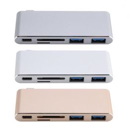 Freeshipping USB 31 Type-C Multi-port Hub Adapter Aluminium Behuizing met 2 USB30 Poorten Type-C PD S-D/TF C-a-rd Reader voor MACBOOK Lhool