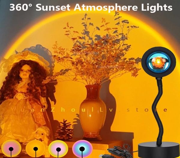 USB 360 degrés télécommande RVB LED Sunset Lights Projection Lampe Rainbow atmosphère pour la maison de chambre à coucher Houte arrière décor 8819946