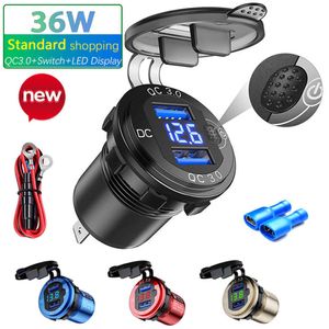 USB 36W double chargeur 12V prise QC 3.0 LED interrupteur d'affichage étanche universel prise de voiture prise pour téléphone tablette caméra GPS