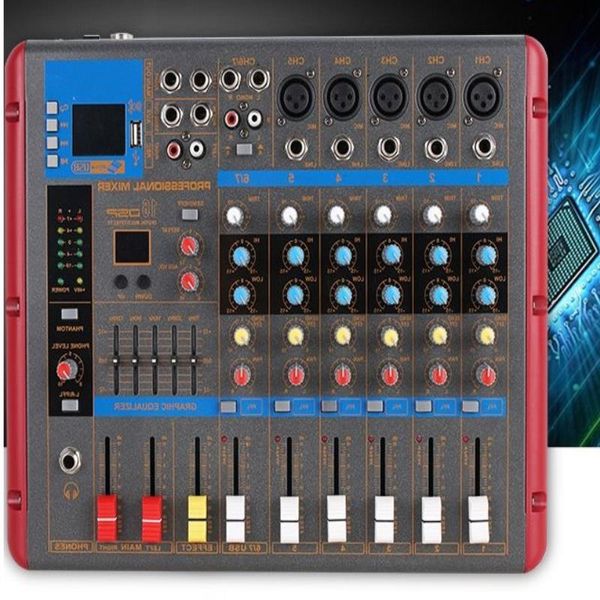 Freeshipping USB Mezclador de audio de estudio en vivo profesional de 7 canales Nueva consola de mezclas Ecualizador de 5 bandas Efectos incorporados con Bluetooth 48V Txvh