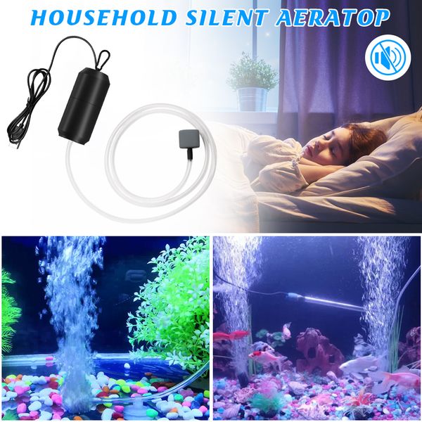 Pompe à air d'aquarium USB avec pierre d'air et tube en silicone Économie d'énergie Pompe à oxygène pour aquarium Aérateur de compresseur d'air de pêche à l'aquarium