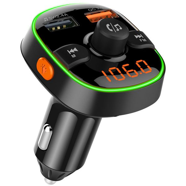 USB Aux Bluetooth Car Kit Adaptador de radio Transmisor FM manos libres inalámbrico Reproductor de audio de música MP3 QC3.0 Carga rápida Cargador rápido Retroiluminación LED Electrónica para automóvil