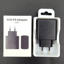 USB-C 45W S￺per r￡pido Cargador Tipo de cargador C Adaptador de pared para Galaxy S22 Ultra S22P Nota10 Nota 10p Nota 20 S20 S21 45 vatios Carga con caja de empaque