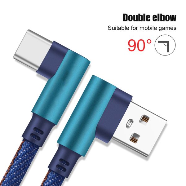 USB C CABLE ÁNGULO RETO RETO 90 grados Cables compatibles con cargador rápido para Samsung Galaxy S20 S10 S9 S8 más nota 9 8 LG G8 G7 V40 V20 Huawei P30 P40 XIAOMI