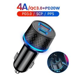 USB C Car Carger QC3.0 25W Carga rápida 4A Tipo C PD Chargers Adater para iPhone Samsung Xiaomi Car Charger de teléfono móvil