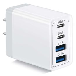 USB C-opladerblok, 1-delig 4-poorts 40W dubbele USB-C- en USB-A-wandlader, kubus snel opladen PD-stroomadapterstekkersteen geschikt voor iPhone 15, 14, 13, 12, 11