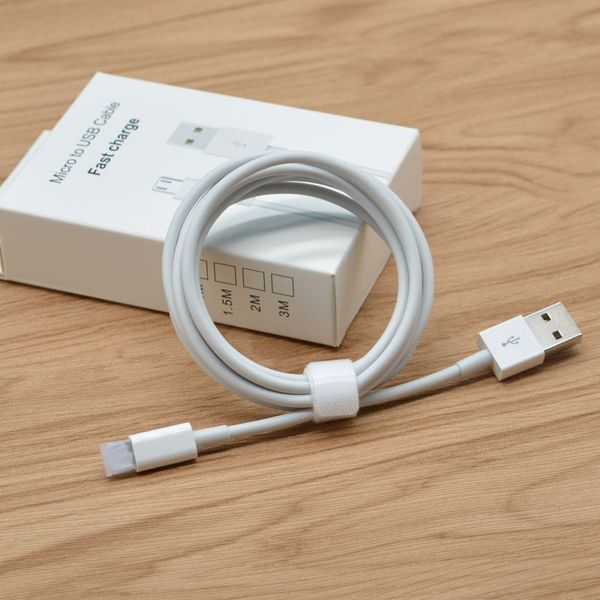 Cable de carga USB C Cables largos de alta velocidad tipo c 1m 2m 6ft 2.1A cable de carga de sincronización de datos micro-usb Blanco