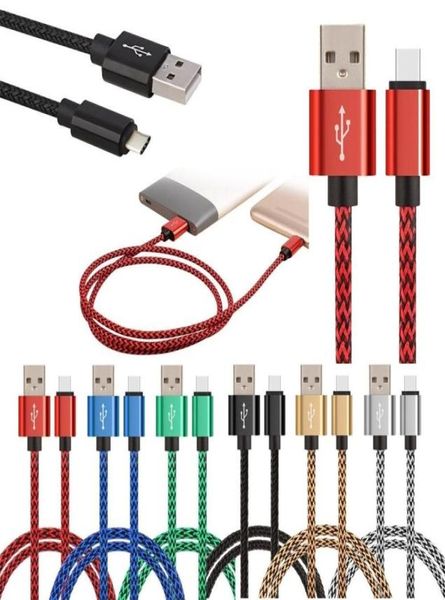 USB C Câbles de charge rapide 2A Nylon tressé 1M 2M 3M 3ft 6ft 10ft Cordon de chargeur de long pour Samsung S7 S8 S21 S22 Téléphone mobile Xiaomi 8566228