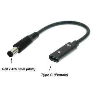 Câble adaptateur de convertisseur PD USB-C femelle à 7.4x5.0mm DC Tip, pour Dell 65W ou ordinateurs portables à soufflage, câble rapide, 10 pièces/lot