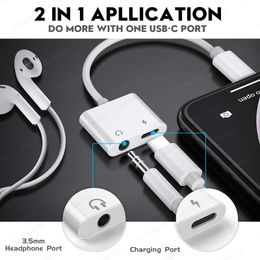 Auriculares USB C y adaptador de cargador para Samsung Galaxy S21 Fe S20 Plus S22 Ultra tipo C a 3 adaptador de 5 mm 2 en 1 cable divisor