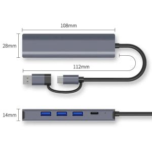 USB C HUB 5 en 2 Adaptador Multiport 4K HDMI, entrega de potencia de 100W, 3 puertos de datos USB-A, Dongle USB C para MacBook Pro/Air