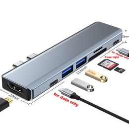 Hub USB C 7 en 1 avec HDMI 4K Thunderbolt 3 Type C TF Lecteur de carte SD Chargement PD