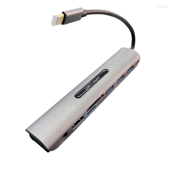 USB-C Hub Adaptador USB C 9 en 1 con PD y MiniDP VGA Lector de tarjetas SD/TF 3 puertos 3.0 de alta velocidad para portátiles