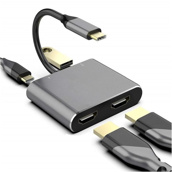 Adaptador USB C Hub 4K 60hz a Dual HDMI compatible con expansión de pantalla tipo C estación de acoplamiento para Macbook Laptop teléfono móvil PC