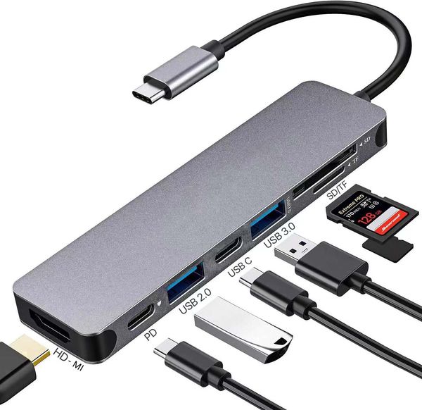 Dongle USB C HUB pour MacBook avec sortie 4K-HD-MI Adaptateur multiport 7 en 1