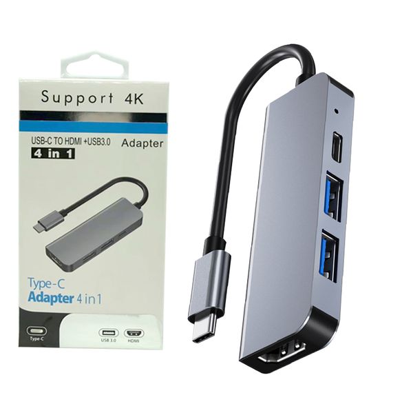 Adaptateur Multiport Hub USB C 4 en 1, avec HDMI 4K, 2 Ports USB 3.0, alimentation 87W, compatible avec les ordinateurs portables Macbook Pro Air