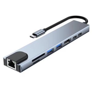 Adaptateur multiport USB C Hub pour ordinateur portable, station d'accueil avec HDMI 4K 30 Hz, alimentation 100 W, Ethernet, USB 3.0, lecteur de carte TF/SD, câble de 0,3 m, hub USB-C pour voyage, maison, bureau