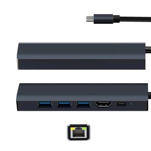 USB C HUB, USBSMART USB C Ethernet Multiport Adapter, 6 en 1 USB C à HDMI Dock compatible pour MacBook Pro / Air, Chromebook