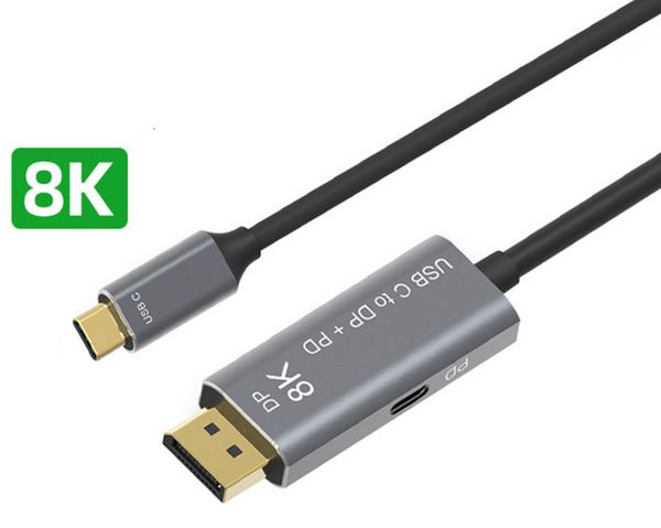 Câble USB-C vers DisplayPort 1.4 8K avec charge PD 8K60Hz 4K144Hz Thunderbolt 3 Type C vers DP 1.4 Conversion bidirectionnelle