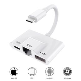 Adaptateur réseau LAN Ethernet USB C vers RJ45, lecteur d'appareil photo numérique de type C vers USB 3 avec port de charge USB C pour iPad Pro Pixel 3/3XL