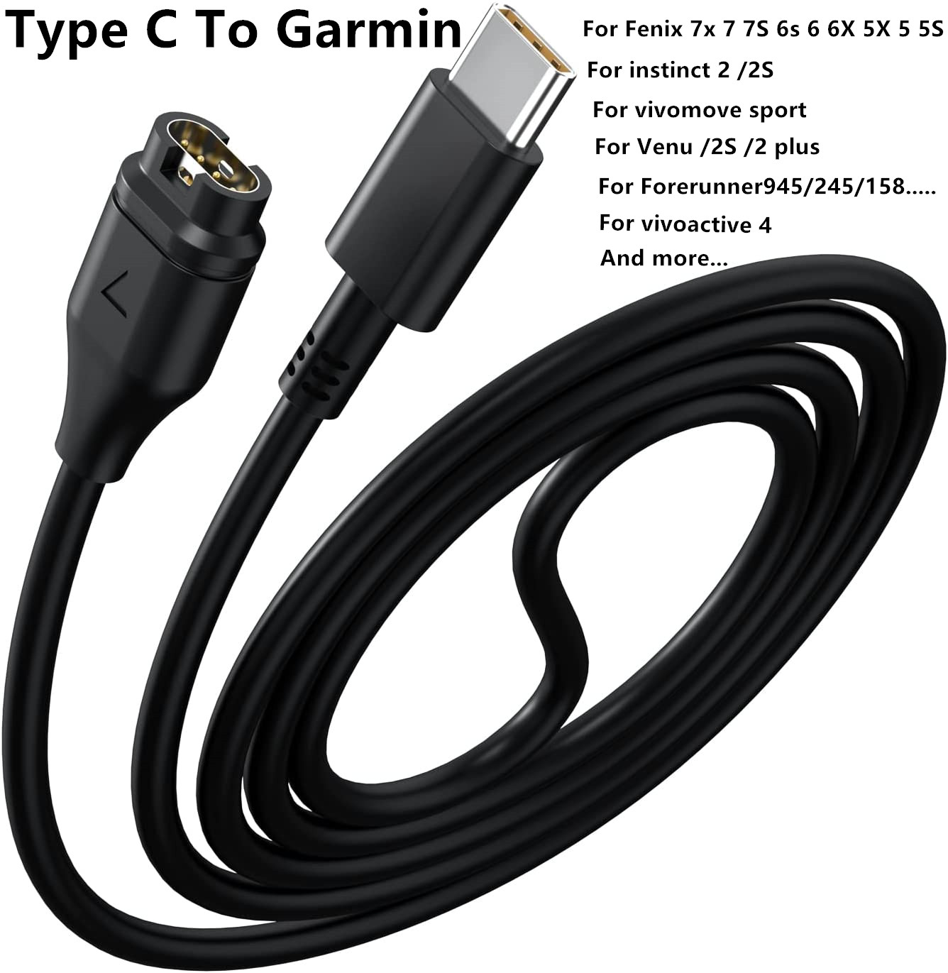 USB C Kabel ładujący typ C dla Garmin Fenix ​​7 7s 7x 6 6s 6x Pro 5s 5x Vivoaction 3 4S 935 945 245 Venu 2 Tactix 7 Instinct 2S Enduro Charger Plug