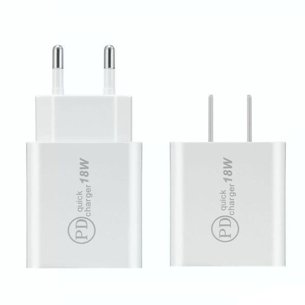 Cargador de pared USB C 18W Entrega de energía PD Adaptador de cargador rápido TIPO C Cargador Enchufe Carga rápida para Samsung S9 S10 Plus Nota 10 9 Huawei