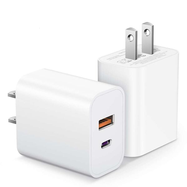 Chargeur mural USB C 2 pièces adaptateur secteur double port PD bloc de charge rapide, compatible avec Iphone 15/15 Pro/15 Pro Max/15 Plus/14/13/12/11, XS/X, Ipad, Google