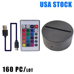 Câble USB Touch 3D Porte-lumière LED Base de lampe de la lampe de nuit Remplacement 7 Color Bases d'éclairage coloré Holders de décoration de table USALIGHT