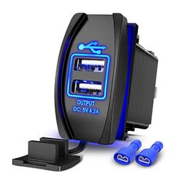 USB-Autoladebuchse, 12–24 V, 4,2 A, Dual-USB-Ladegerät, Steckdose für Auto, Motorrad, ATV, Boot, Zigarettenanzünder-Adapter