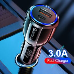 Chargeur de voiture USB Charge rapide QC3.0 3A PD Type C chargeur USB de voiture rapide pour iPhone Xiaomi Samsung téléphone portable voiture USBC Charge