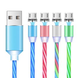 USB Lading Cable Micro Flow Luminous USB Type C LED -lader Kabel snel oplaad mobiele telefoon voor Samsung Huawei Xiaomi HTC