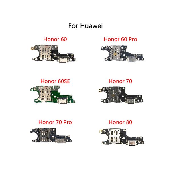 Puerto de muelle de carga USB Jack Conector conector Sim Cable Flex Flex para Huawei Honor 60 Pro 60SE 70 80 Módulo de placa de carga