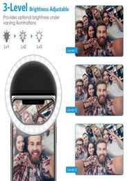 USB -lading LED Selfie Ring Light Mobile Phone Lens LED Selfie Lamp Ring voor iPhone voor Samsung Xiaomi telefoon Selfie Light1573176