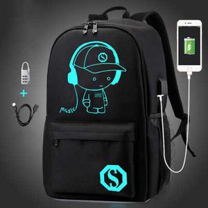 2023 Backpack Computer Bag Student Schooltas Mannen en vrouwen Glow-in-the-Dark USB Music Kid Casual Backpack