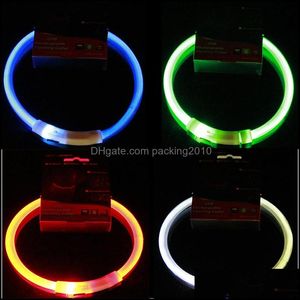 USB Charge Pets Dog Collar LED Outdoor Lichtgevende Safety Pet Collars Licht Verstelbare Knipperende Puppybenodigdheden DBC Drop Levering 2021 Riemen