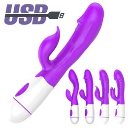 Vibromasseur lapin Double pénétration rechargeable USB femme point G clitoris gode produits intimes jouets sexy pour femmes adultes 18 sexyy Shop