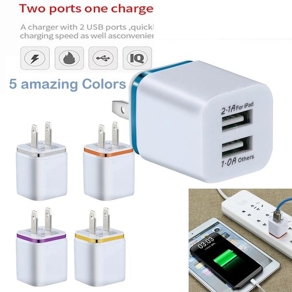 Adaptador de cargador USB, cargadores duales de 5V/2A, carga rápida, enchufe de EE. UU., UE, estándar para iPhone XS Max, Cable de carga adaptador de pared