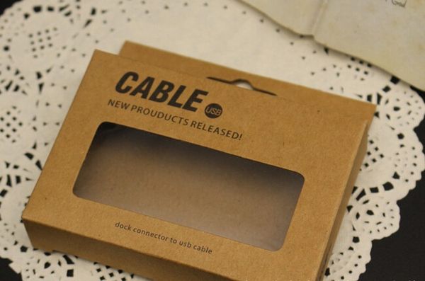 Cable de cargador USB Papel Kraft marrón Paquete de venta al por menor de papel Retro Cajas de embalaje para iphone 6 Plus 5S Samsung S7 Edge S6 Nota 3