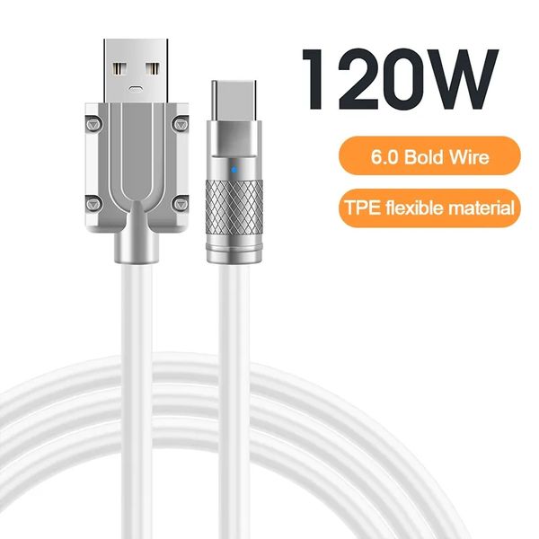 Cable de carga USB tipo C 120W 6A Cable de carga súper rápida Silicona líquida para Xiaomi Huawei Samsung Bold 6.0 Línea de datos Colores del arco iris 818D