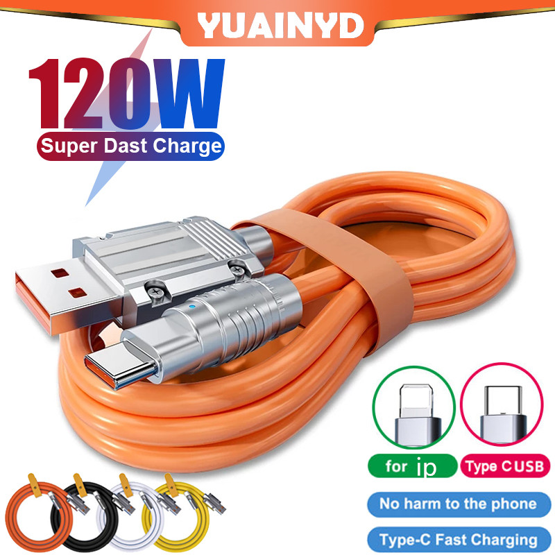 Câble de chargeur USB type-c 120W 6A câble de charge ultra rapide en silicone liquide pour Xiaomi Huawei Samsung Bold 6.0 ligne de données couleurs arc-en-ciel