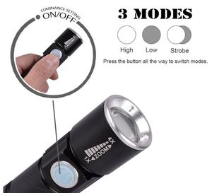 Lampe de poche de charge USB porte-clés torche en alliage d'aluminium étanche XPE Q5 torche puissante LED tactique Zoomable lampes de poche extérieures lampe de camping