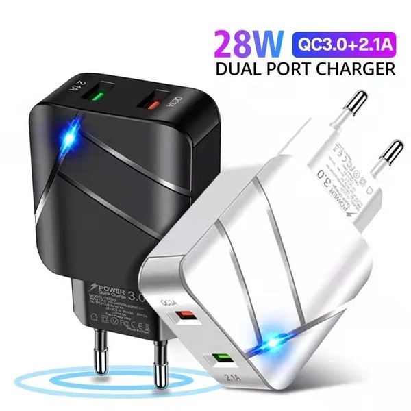 Cargador USB de carga rápida 3,0 2 puertos QC3.0 de carga rápida para iPhone Samsung Xiaomi Huawei Tablet teléfono inteligente adaptador de iluminación LED