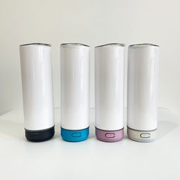 Chargement USB Gobelet blanc en acier inoxydable de 20 oz Blancs de sublimation Haut-parleur à affichage droit pour impression par sublimation Impression par transfert thermique, vendu à la caisse