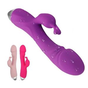 USB-opladen Konijnenvibrators Vagina g-spot Clitoris Tepel Dubbele stimulator Massager-dildo voor vrouwen Volwassen masturbators