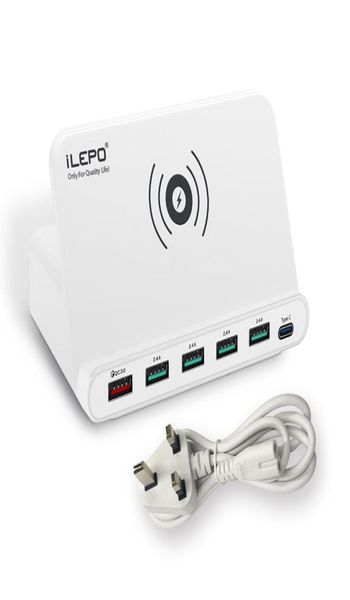 Stations de recharge USB 10W, chargeur sans fil QC 30, 5 ports avec Port 5V 3A Type C pour téléphones intelligents, ordinateurs portables et tablettes 7490363
