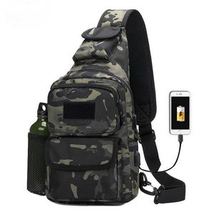 Bolsa de pecho USB Mochila de camping de un solo hombro Bolsas de deportes tácticos militares Senderismo al aire libre Ejército Mochlia Molle Camo Sack Q0721
