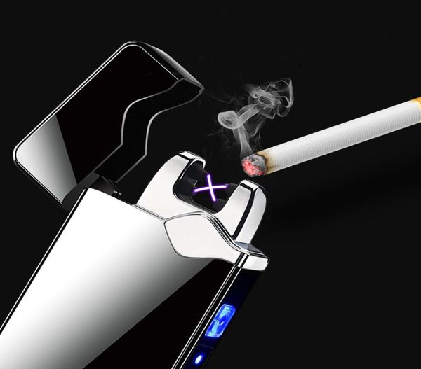 Cigarette USB Light Electronic Chighters Metal Double Fire Cross Cross Twin Arc Pulse Electric Light Troping Lighters2886772
